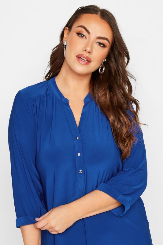 YOURS LONDON Plus Size Curve Cobalt Blue Half Placket Shirt | Yours Clothing  4