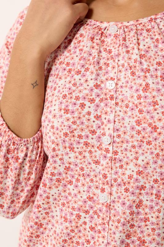 M&Co Petite Pink Floral Button Down Cotton Blouse | M&Co  4