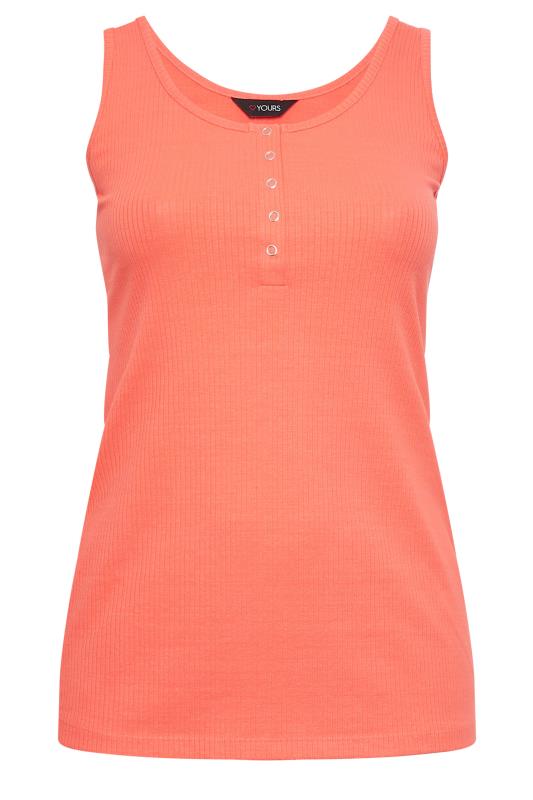 YOURS Plus Size Coral Orange Popper Vest Top | Yours Clothing 7