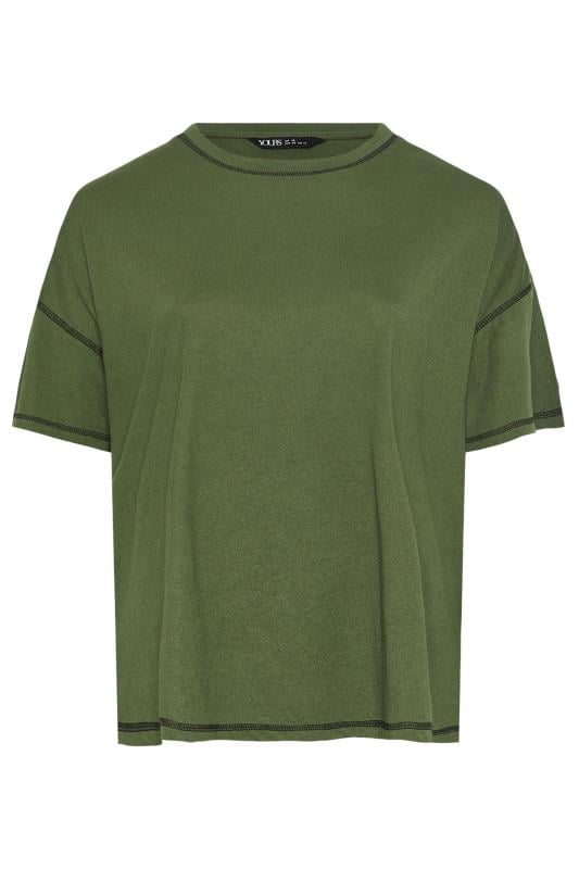 YOURS Plus Size Khaki Green Contrast Stitch T-Shirt | Yours Clothing 6