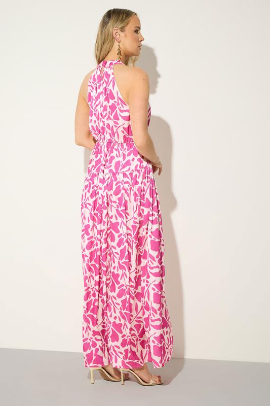 LTS Tall Women's Pink Abstract Satin Halterneck Maxi Dress | Long Tall Sally 2