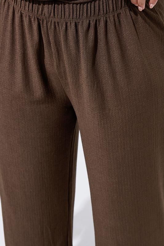 LIMITED COLLECTION Plus Size Brown Textured Wide Leg Trousers | Yours Clothing 5