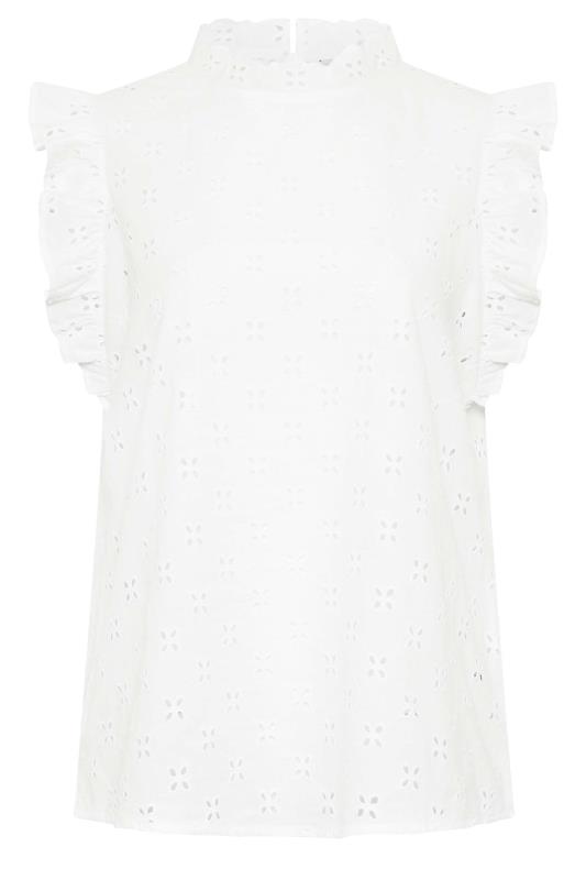LTS Tall White Broderie Short Frill Sleeve High Neck Shirt | Long Tall Sally  5