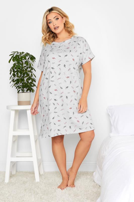 Plus Size  YOURS Curve Grey Sunglasses Print Placket Nightdress