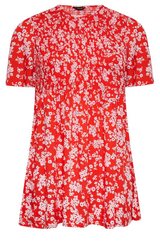 Plus Size Red Ditsy Floral Shirred Top | Yours Clothing 6