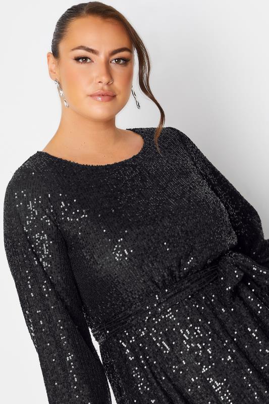 YOURS LONDON Plus Size Black Sequin Skater Dress | Yours Clothing 6