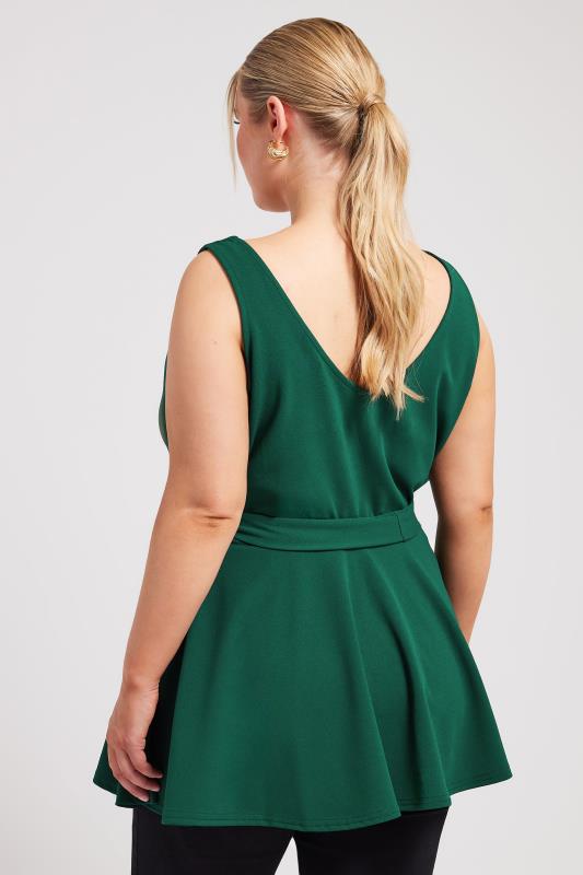YOURS LONDON Plus Size Green Sleeveless Peplum Top | Yours Clothing 3
