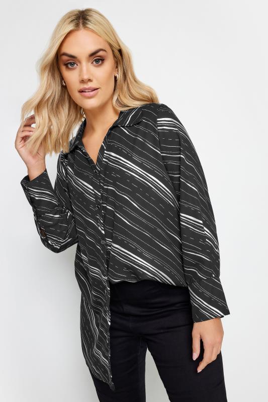 YOURS Plus Size Black Foil Print Oversized Shirt | Yours Clothing 1