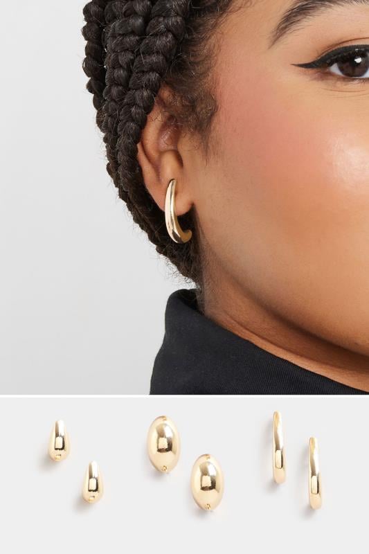 Plus Size  3 PACK Gold Tone Droplet Hoop Set