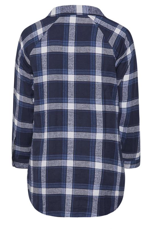 Plus Size Navy Blue Check Brushed Raglan Shirt | Yours Clothing 7