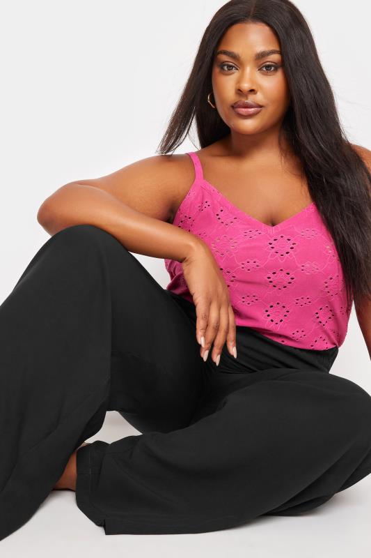 YOURS Plus Size Black Elasticated Wide Leg Trousers | Yours Clothing 4
