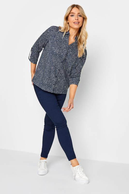 M&Co Navy Blue Spot Print Cotton Shirt | M&Co 3