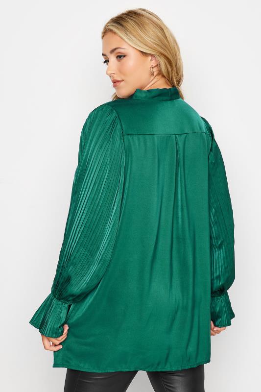 YOURS LONDON Plus Size Emerald Green Satin Pleated Bow Blouse | Yours Clothing 4