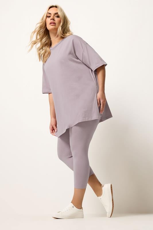 YOURS Plus Size Light Purple Crop Leggings | Yours Clothing 1