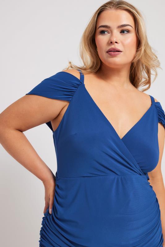 YOURS LONDON Curve Blue Cold Shoulder Wrap Dress | Plus Size 4