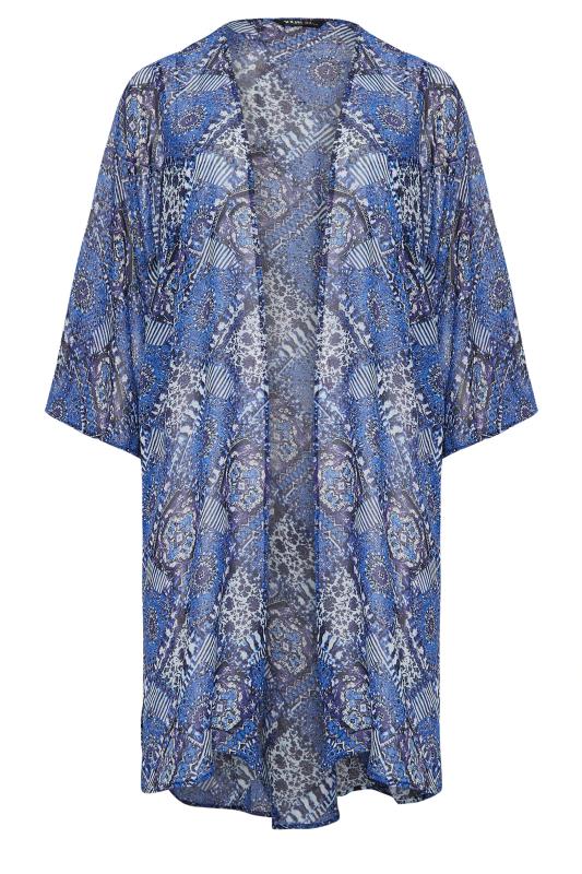 YOURS Curve Blue Tile Print Chiffon Kimono | Yours Clothing 6