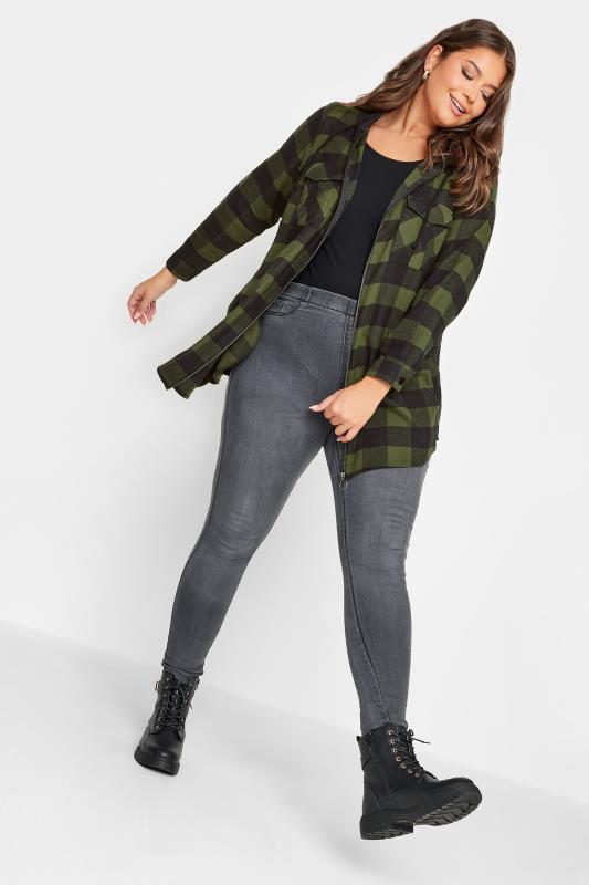 YOURS Plus Size Khaki Green Check Print Hooded Shirt | Yours Clothing 3