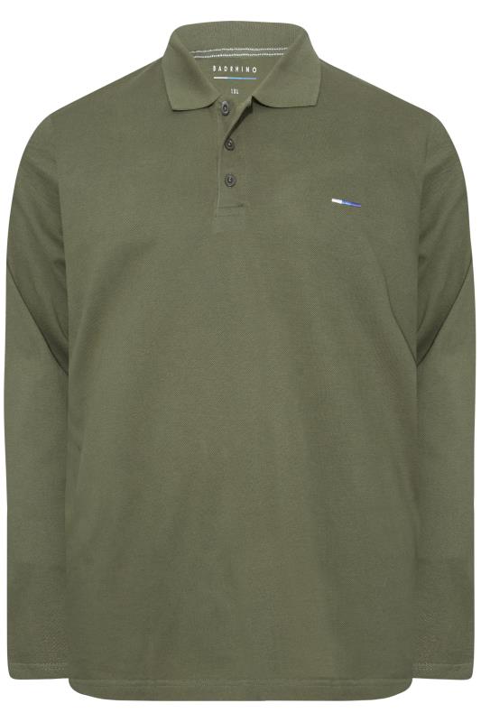 BadRhino Big & Tall Khaki Green Essential Long Sleeve Polo Shirt 3
