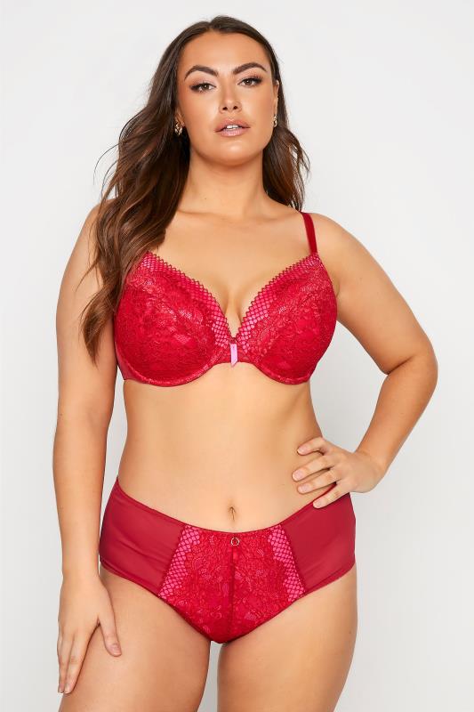 Red Lace Padded Underwired Plunge Bra 2