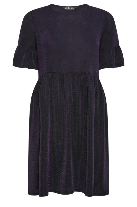 YOURS Curve Plus Size Black & Purple Glitter Frill Sleeve Tunic Dress | Yours Clothing  5