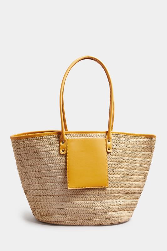 Brown & Yellow Straw Beach Bag | Yours Clothing 4