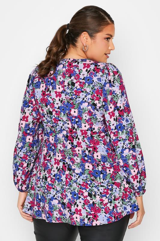 LIMITED COLLECTION Plus Size Blue & Pink Floral Lace Blouse | Yours Clothing 3