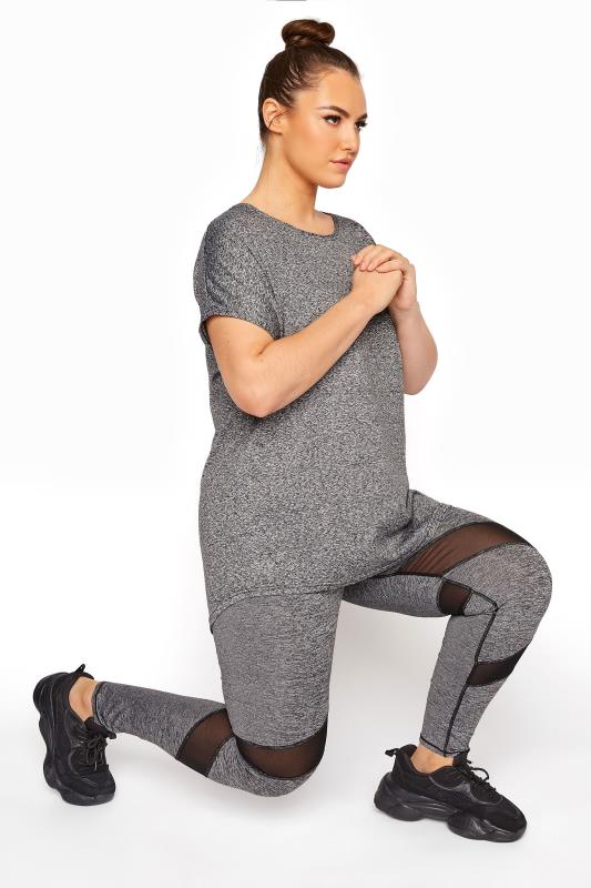 ACTIVE Grey Marl Mesh Insert High Waisted Gym Leggings | Yours Clothing 2