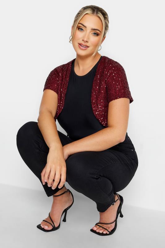 Plus Size YOURS LONDON Red Sequin Embellished Shrug Cardigan | Yours Clothing 4
