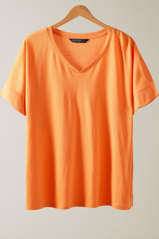 EVANS Plus Size Orange V-Neck Modal Rich T-Shirt | Evans 5