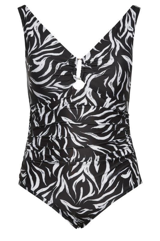YOURS Plus Size Black Animal Print Buckle Tummy Control Swimsuit | Yours Clothing 6