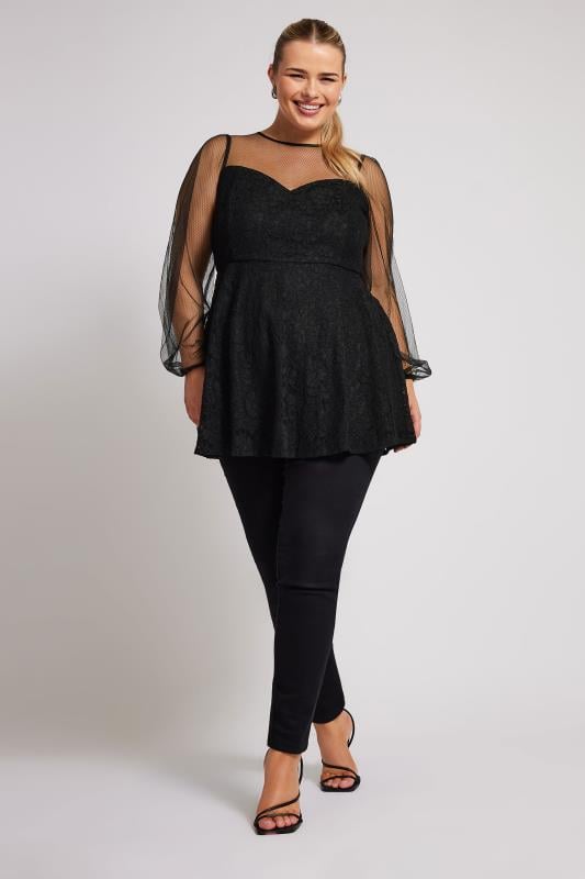 Black lace peplum top plus size online