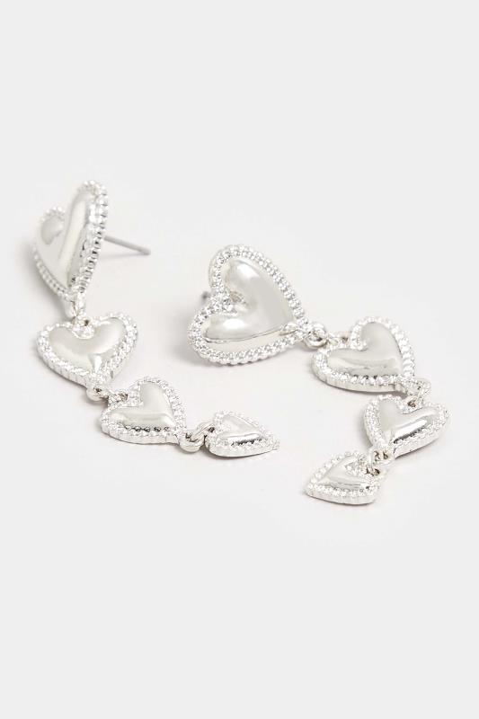 Silver Multi Heart Drop Earrings | Yours Clothing 3