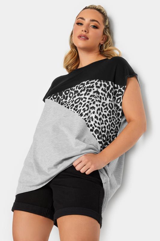 LIMITED COLLECTION Plus Size Black Leopard Print Colour Block T-Shirt | Yours Clothing  3