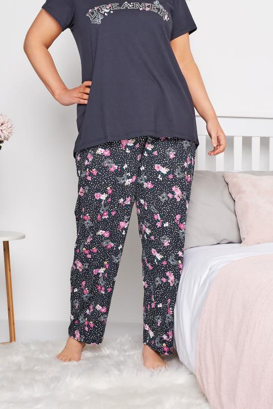  Tallas Grandes YOURS Curve Navy Blue Mixed Print Wide Leg Pyjama Bottoms