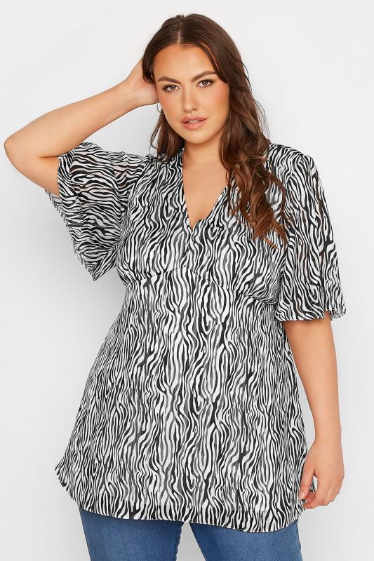 Plus Size Black Zebra Print V-Neck Top | Yours Clothing 1