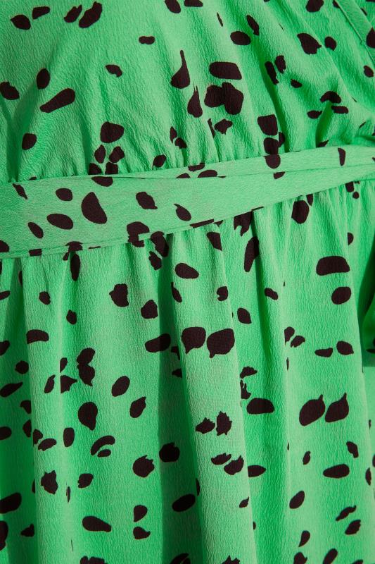 Plus Size Bright Green Dalmatian Print Wrap Top | Yours Clothing 5
