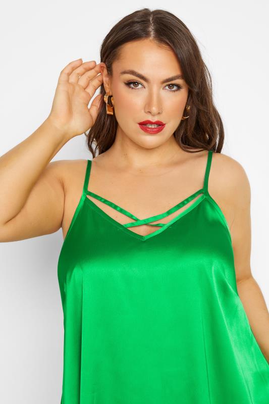 LIMITED COLLECTION Plus Size Bright Green Satin Cami Top | Yours Clothing  4