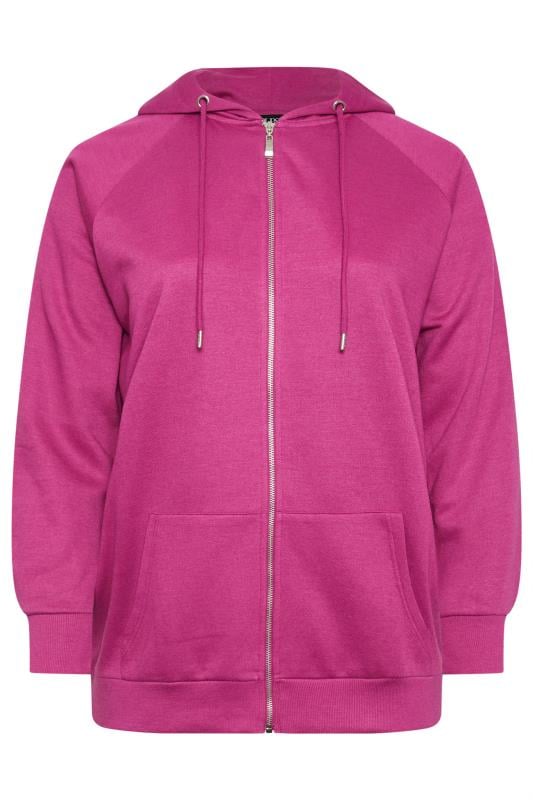 YOURS Plus Size Pink Zip Through Long Sleeve Hoodie | Yours Clothing 5