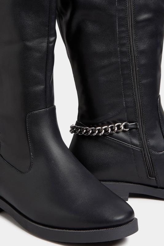 Curve Black Knee High Chain Detail Boots In Wide E Fit & Extra Wide EEE Fit  5