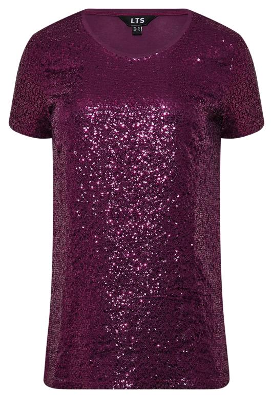 LTS Tall Women's Purple Sequin Embellished Boxy T-Shirt | Long Tall Sally