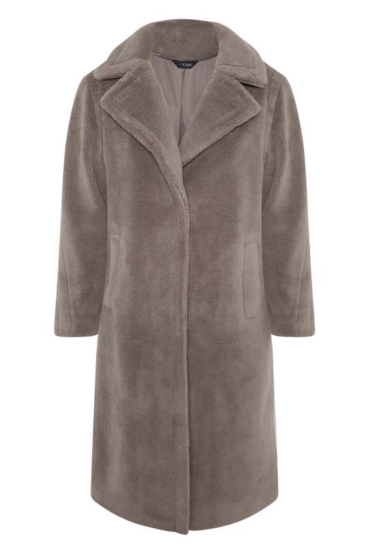 Plus Size Mocha Brown Teddy Maxi Coat | Yours Clothing 5