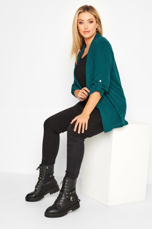 Curve Plus Size Teal Green Ribbed Cardigan | Yours Clothing  2