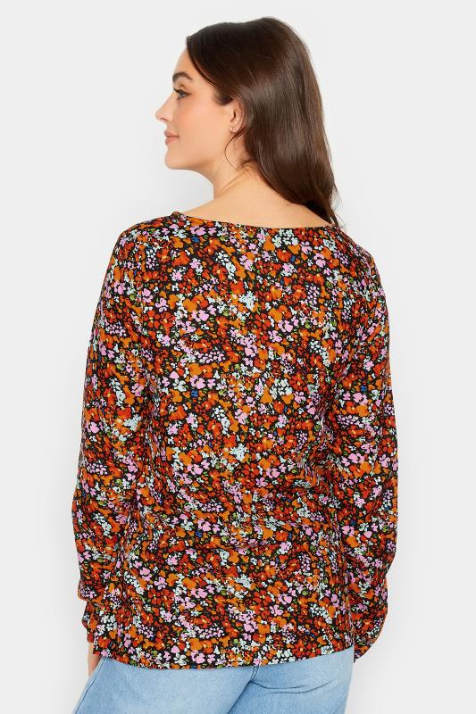 LTS Tall Orange Ditsy Floral Ruched Top | Long Tall Sally  4