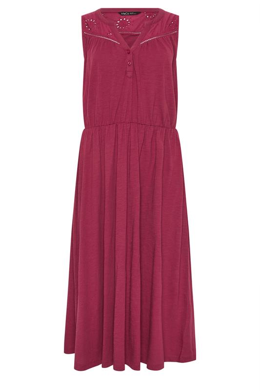 M&Co Berry Red Broderie Sleeveless Cotton Midi Dress | M&Co 5