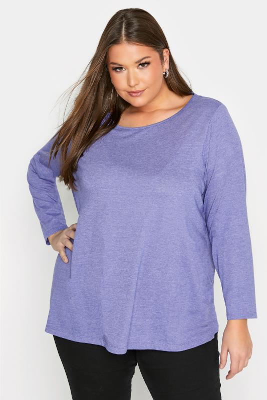 Plus Size  Curve Purple Marl Long Sleeve T-Shirt