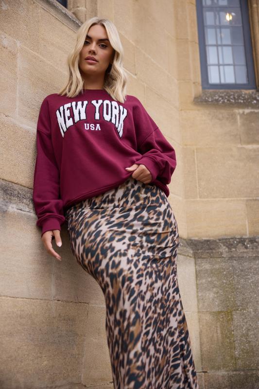 YOURS Plus Size Wine Red 'New York' Slogan Sweatshirt | Yours Clothing  1