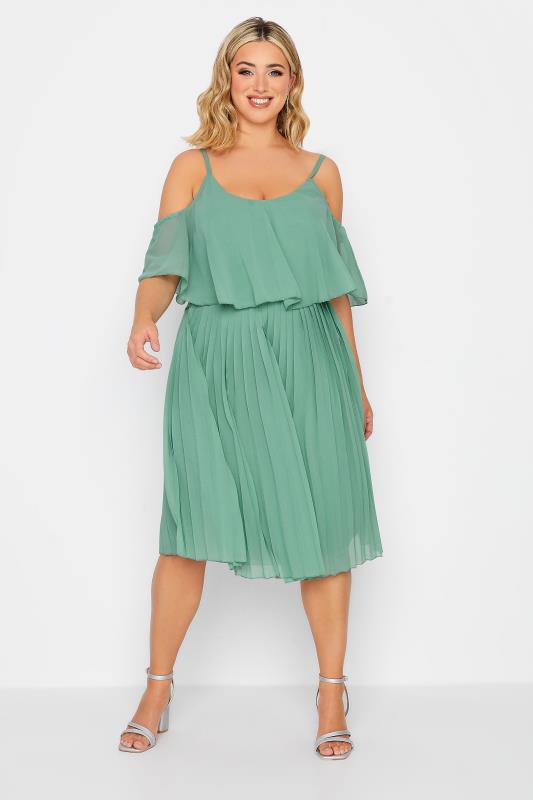  Grande Taille YOURS LONDON Curve Green Pleated Overlay Midi Dress