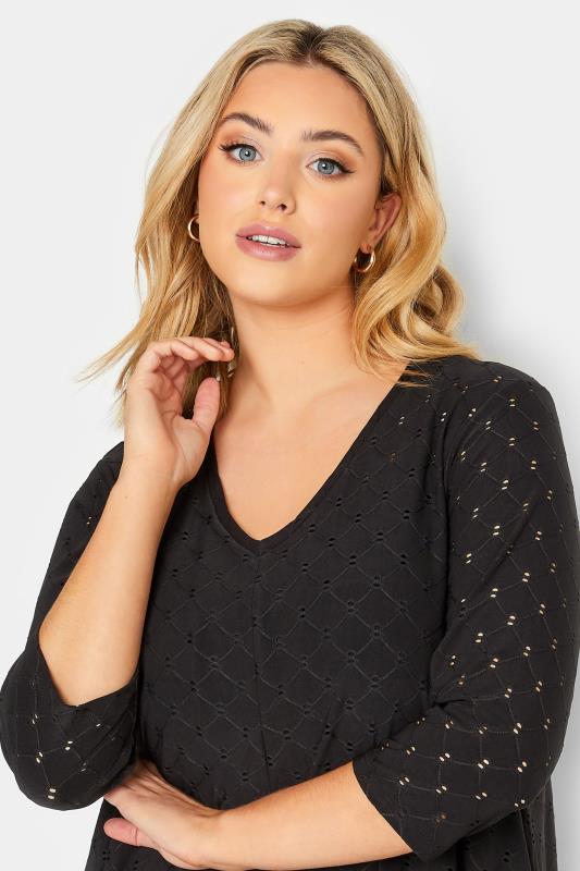 Plus Size Black Broderie Anglaise V-Neck Top | Yours Clothing 4