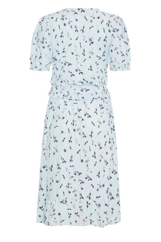 LTS Tall Light Blue Floral Print Frill Midi Dress 7