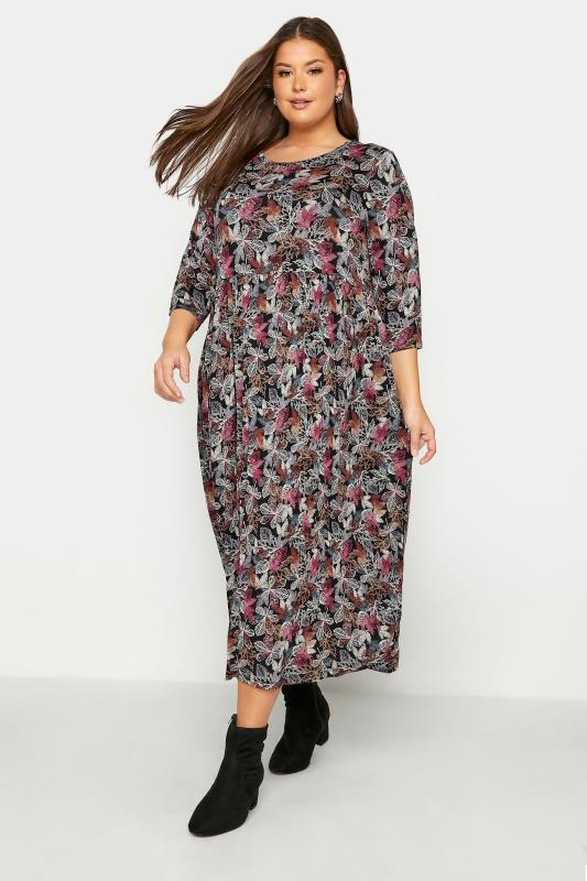 Plus Size  Curve Black Floral Side Pocket Midaxi Dress